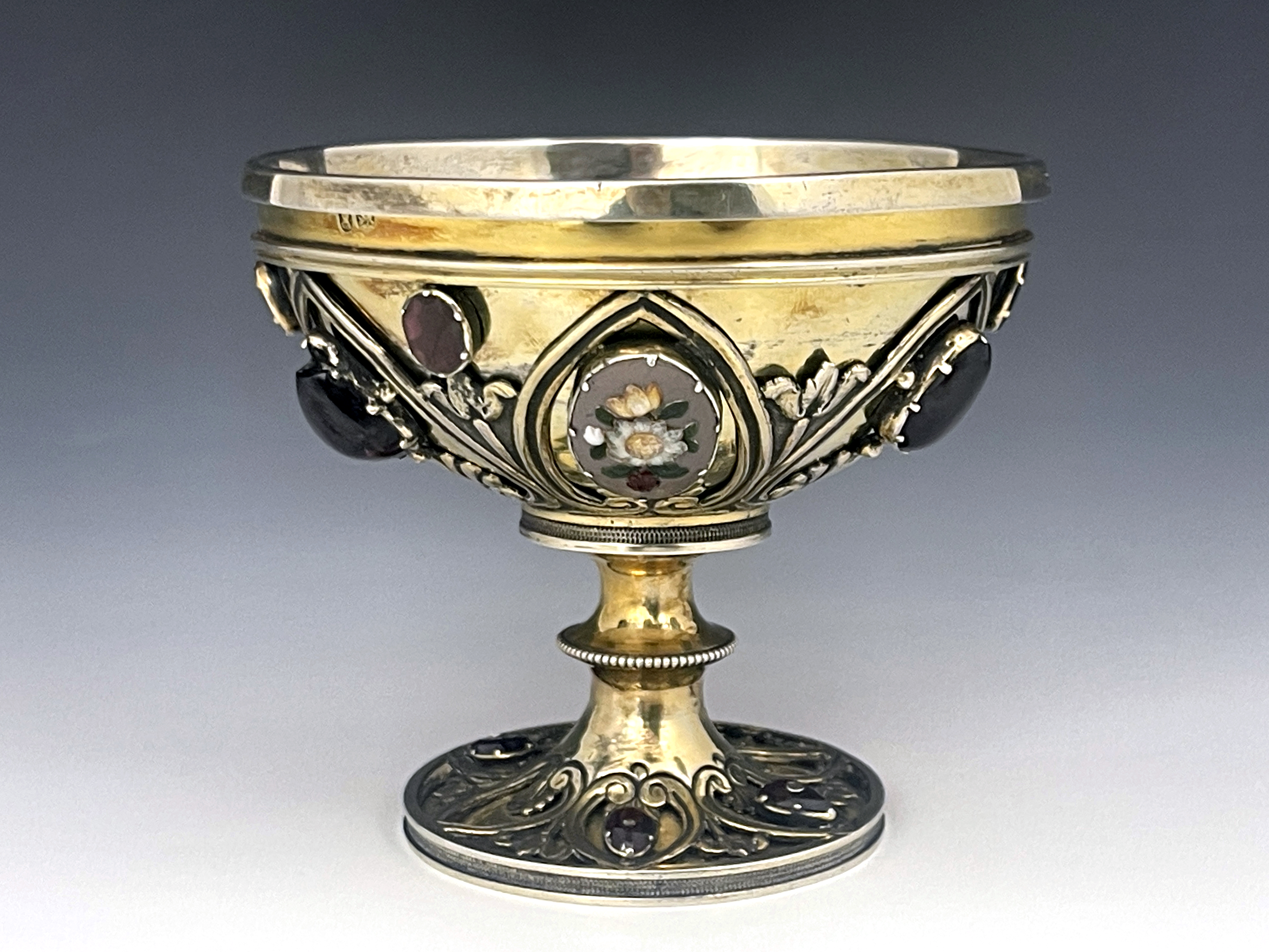 A George IV silver gilt and gem set pedestal bowl, circa 1825