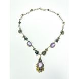 An Arts and Crafts silver gilt and amethyst necklace