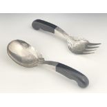 A pair of Persian silver and horn handled salad servers