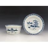 A Worcester blue and white potted meat dish, crescent mark, circa 1775, circular form, in the