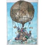 Terry Durham (British, 1936-2013), balloon flights and shoulder to shoulder, three illustrations,