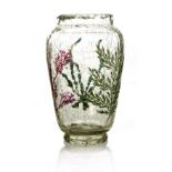Ludwig Moser, an Aesthetic Movement Bohemian enamelled crackle glass Aquarium vase