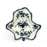 A small Worcester blue and white leaf moulded dish