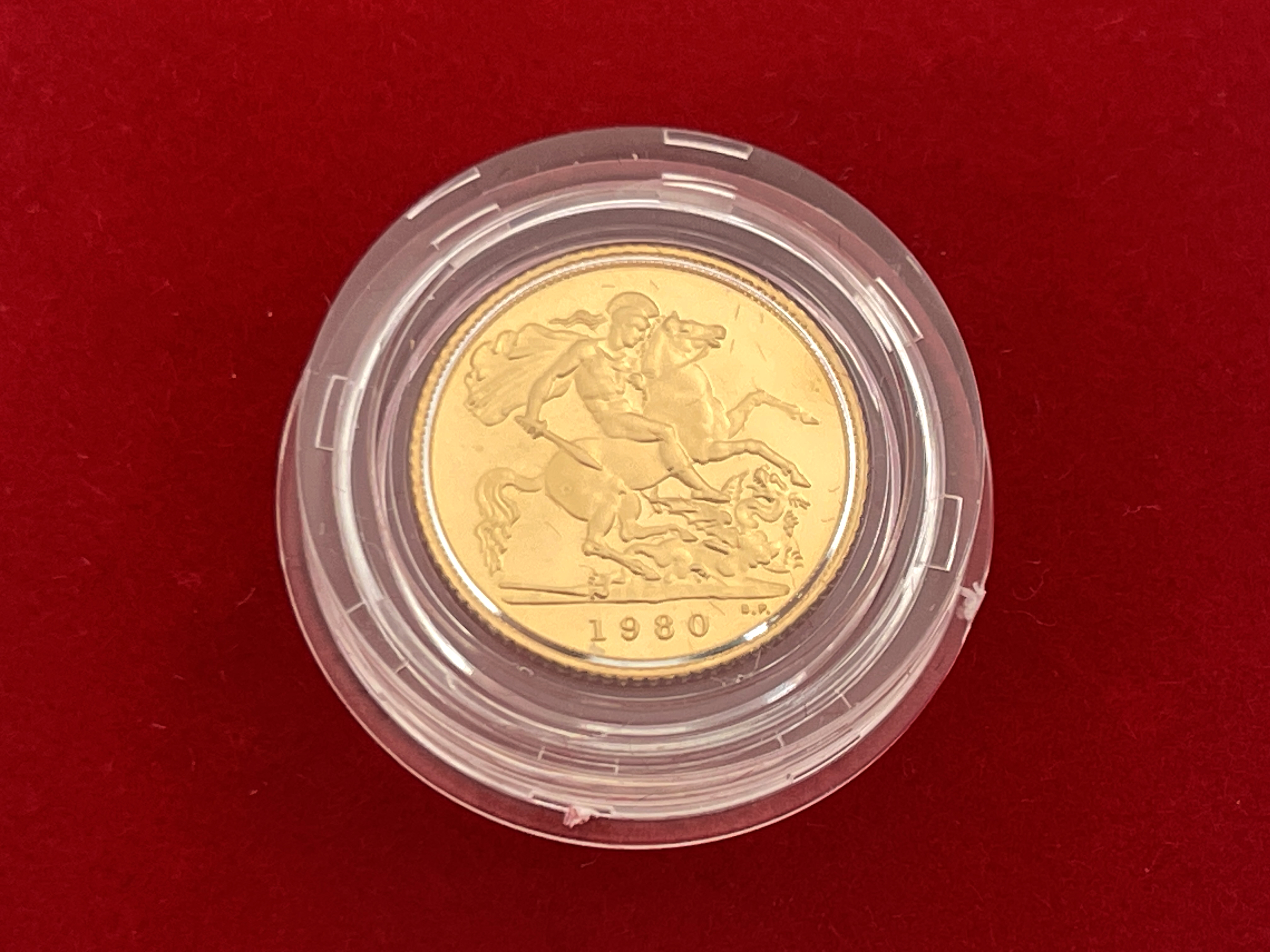 Elizabeth II, gold half sovereign, 1980, in Royal Mint case of issue