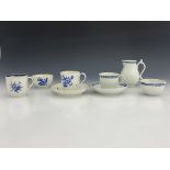 A collection of Worcester blue and white painted and printed teawares, including a tea cup, open