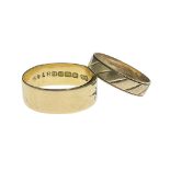 An 18 carat gold and diamond wedding ring, wide band form with single cut stone, 4.7g, together with