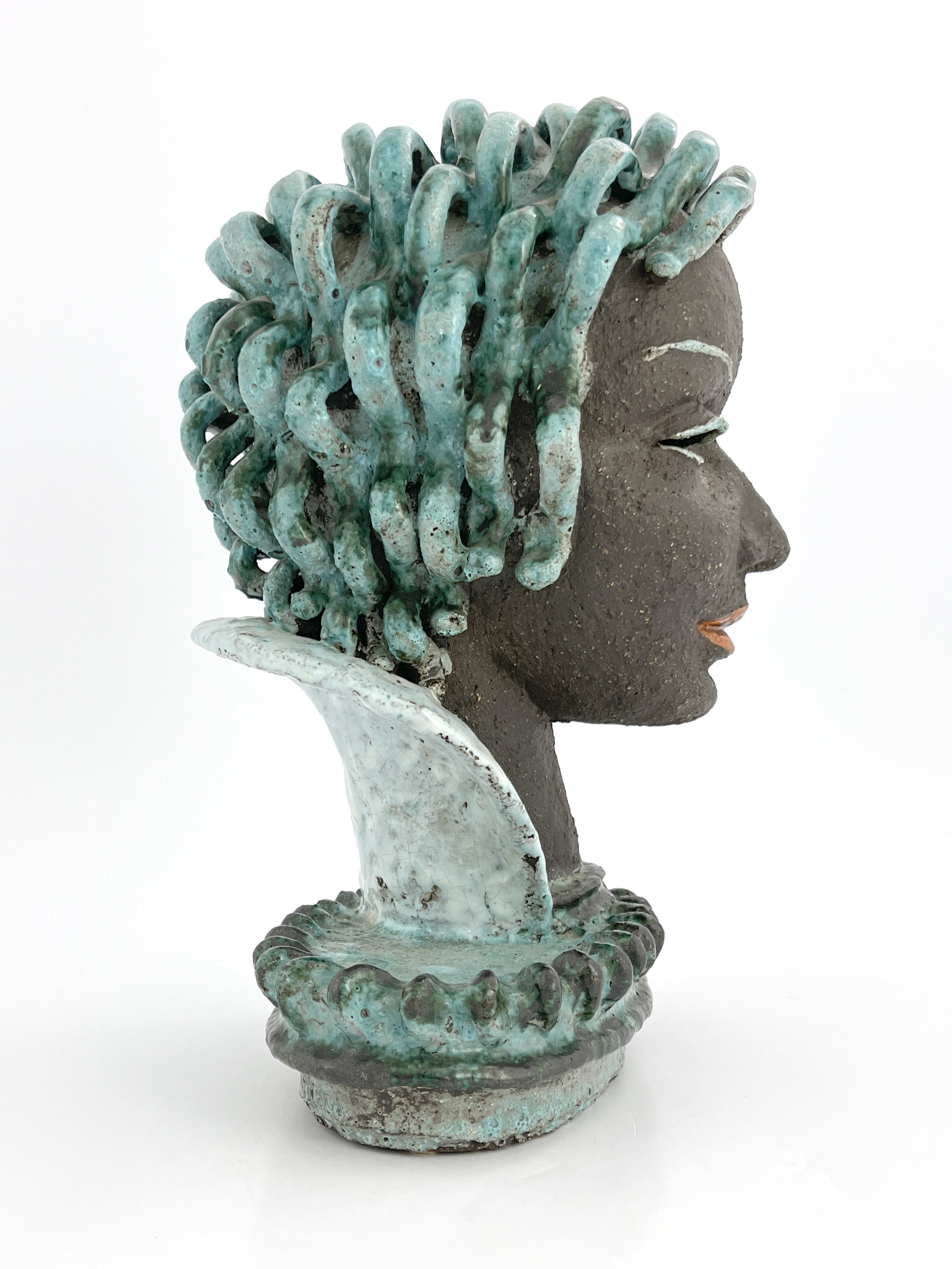 After Rudolf Knorlein, a bust of a lady wearing a high neck collar with green hair In the manner - Image 3 of 6