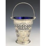 A Victorian silver glassed lined cream pail, Josiah Williams & Co, London 1895, tapering circular