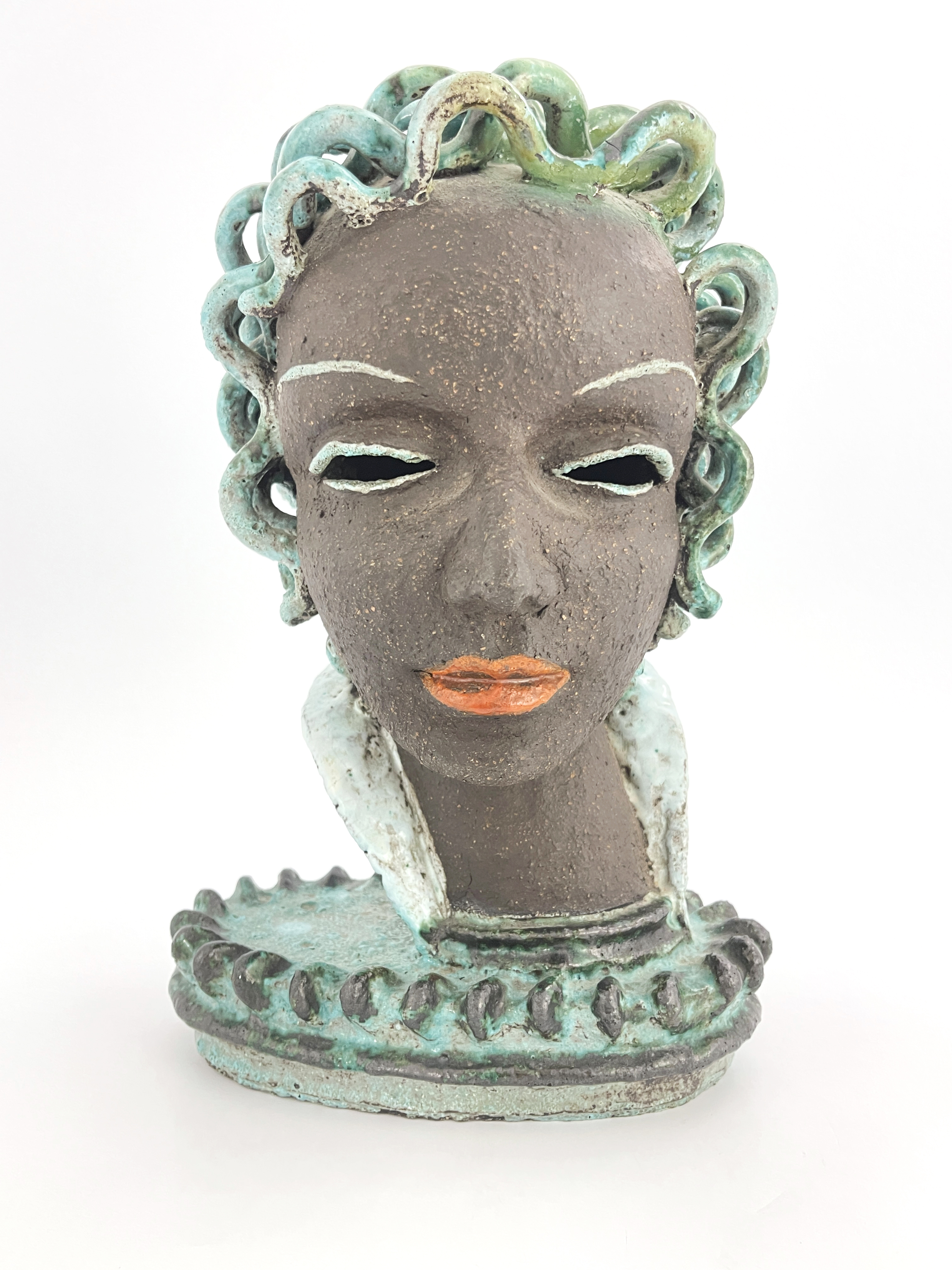 After Rudolf Knorlein, a bust of a lady wearing a high neck collar with green hair In the manner - Image 2 of 6