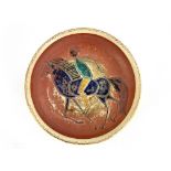 Accolay, France, an Art Pottery bowl, circa 1960s, incised horse rider on terracotta ground,