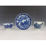 A Worcester blue and white printed tea bowl and saucer, disguised numeral 5 & 8 marks, circa 1785,