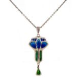 Charles Horner, an Arts and Crafts silver and enamelled pendant, Chester 1909