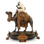 A late 19th Century French mantel clock, circa 1880, cold and gilt painted metal in the form of an