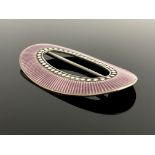 A Norwegian silver and enamelled buckle, Marius Hammer, oval form purple guilloche enamel with