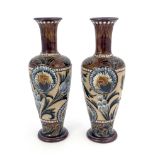 Eliza Simmance for Doulton Lambeth, a pair of stoneware vases, shouldered form, sgraffito and