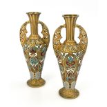 Emile Philippe, a pair of Celtic revival ormolu and champleve enamelled vases