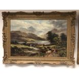 A...Lewis (British, early 20th Century), Highland landscape with cattle crossing a bridge, signed