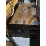 An oak and metal bound silver chest, blue baize lined interior, 74cm wide, 44cm high, 49cm deep