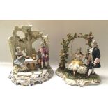 Two Capodimonte porcelain figure group, arbour swing, 22cm high, and another, lady and companion