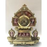 A mid 19th French century porcelain mounted gilt brass striking mantel clock, the terracotta