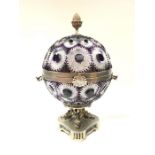 Martin Benito, a glass metal mounted globe form cellarette, flashed cut amethyst glass with cut