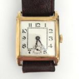 An Art Deco 9ct gold gents wristwatch, circa 1930's, subsidiary seconds, original tan leather strap