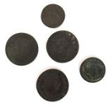 British coins, George III 1/2 penny, 1806, William & Mary, 1/2 penny, 1 farthing 1694, William