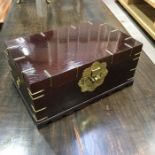 A stained hardwood brass mounted jewellery casket 42cm wide