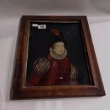 A reverse glass painting of a Jacobean noblewoman,