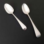 A George III silver tablespoon, London 1776, and another with rubbed date, 4.33ozt (2)