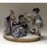 A Capodimonte porcelain figure group, A Quartet, modelled as musicians and companions, on oval