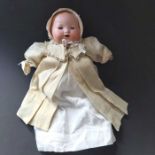 Armand Marseille baby bisque head doll, sleeping blue eyes, painted brows and lashes, painted open