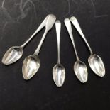 A group of five George III silver tea spoons, including three by Peter, Ann & William Bateman,