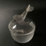 A Lalique glass bowl and cover, with moulded glass fish form finial, 11.5cm diameter, engraved