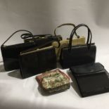 A quantity of vintage ladies leather handbags and