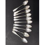 A matched set of ten George III Scottish silver tea spoons, various dates and maker's marks, oar