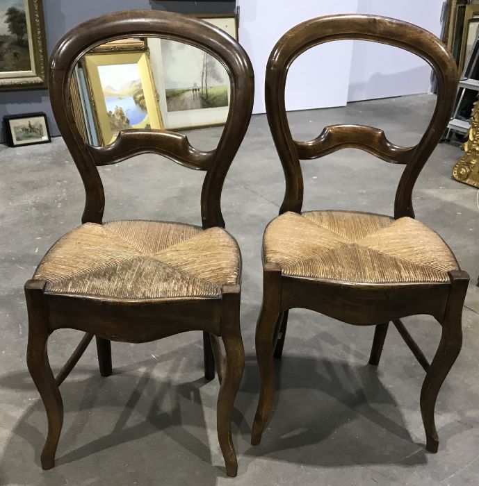 A pair of 19th Century balloon back dining chairs, woven cane seats with serpentine front rails, - Image 2 of 2