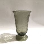 A Bohemian Art Deco engraved glass vase, footed be
