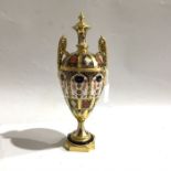 A Royal Crown Derby Imari 1128 twim handled urn vase, solid gold line, 1st quality, 321cm high