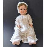 Armand Marseille character baby bisque head doll, sleeping brown eyes, painted brows and lashes,