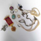 A selection of silver and costume jewellery, to include a Royal Antediluvian Order of Buffaloes