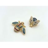 Two coloured crystal gold plated insect brooches, in the form of a bee and ladybird, rhinestone