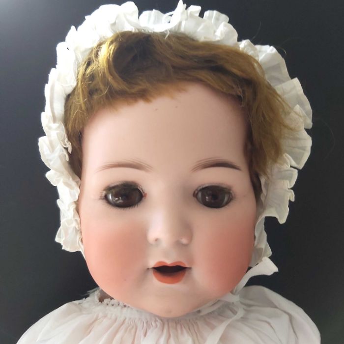 Armand Marseille character baby bisque head doll, sleeping brown eyes, painted brows and lashes, - Image 2 of 2