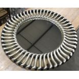 R V Astley , a Valentina circular wall mirror, with silvered and ebonised strapped frame, 104cm