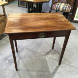A George III mahogany side table, rectangular top, fitted single drawer with brass oval plate