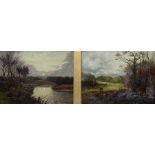 William Manners (British, 1860-1930), a moonlit river landscape; an autumnal landscape with a figure