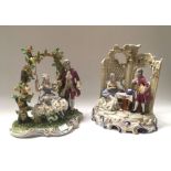 Two Capodimonte porcelain figure group, arbour swing, 22cm high, and another, lady and companion