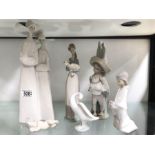 Six Lladro figures including nuns, Shepherd girl, a goose etc (6)