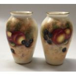 Roberts for Royal Worcester, a pair of fruit painted vases, baluster form signed, No.G461, 10cm high