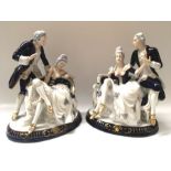 A Royal Dux figure group, 'Courting' modelled as a seated lady with fan and companion, on oval base,